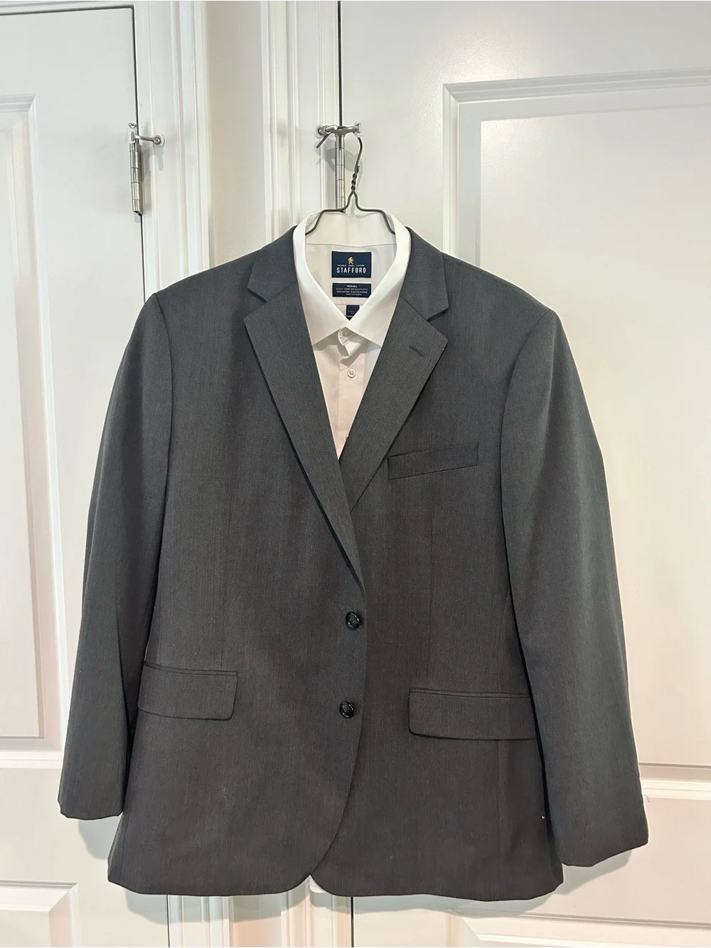 Stafford Gray Suit Jacket Sport Coat + White Dress Shirt Men's 18R